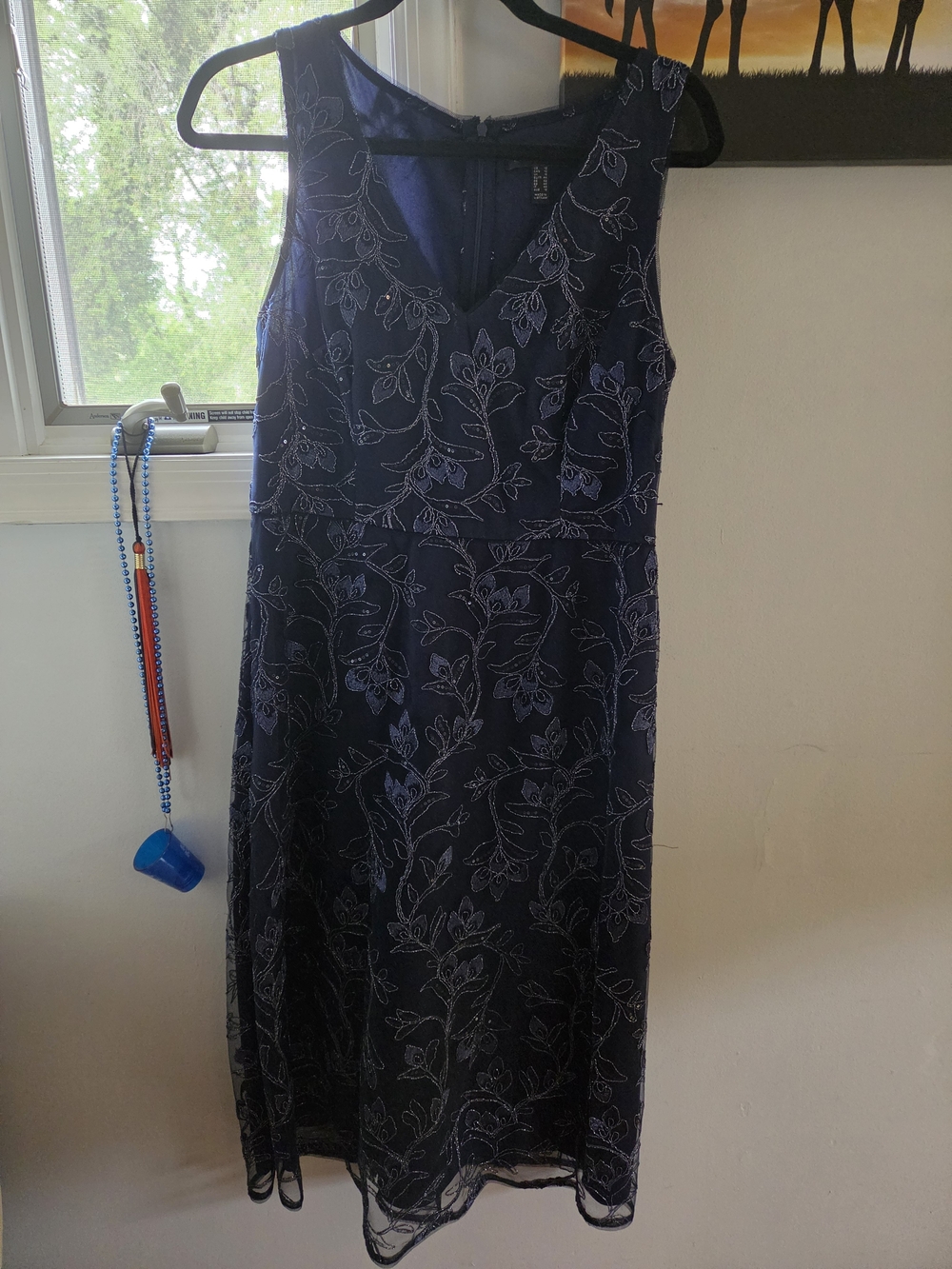 Adrianna Papell Navy Floral Embroidered Midi Dress